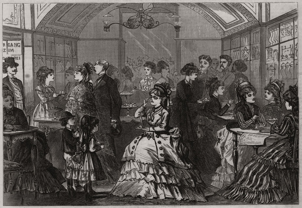 Sketches in Vienna. A fashionable conditorei. Austria 1873 old antique print